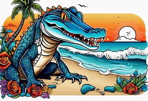 Tattoo representing the state of Florida with the beach, gators and some mechanic attributes tattoo idea