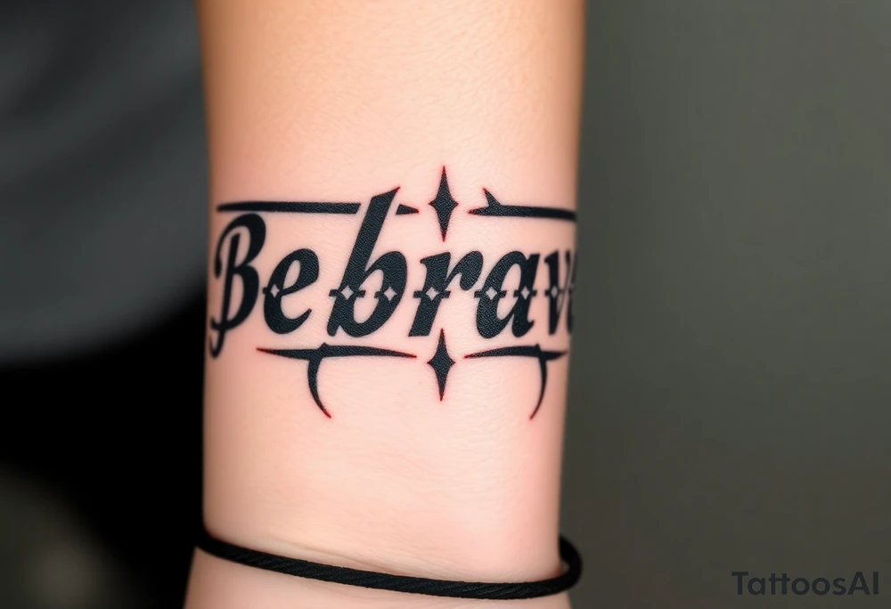 Be brave" written in Dauntless-inspired typography, with battle scars scratched into the letters tattoo idea