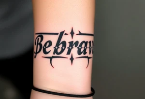 Be brave" written in Dauntless-inspired typography, with battle scars scratched into the letters tattoo idea