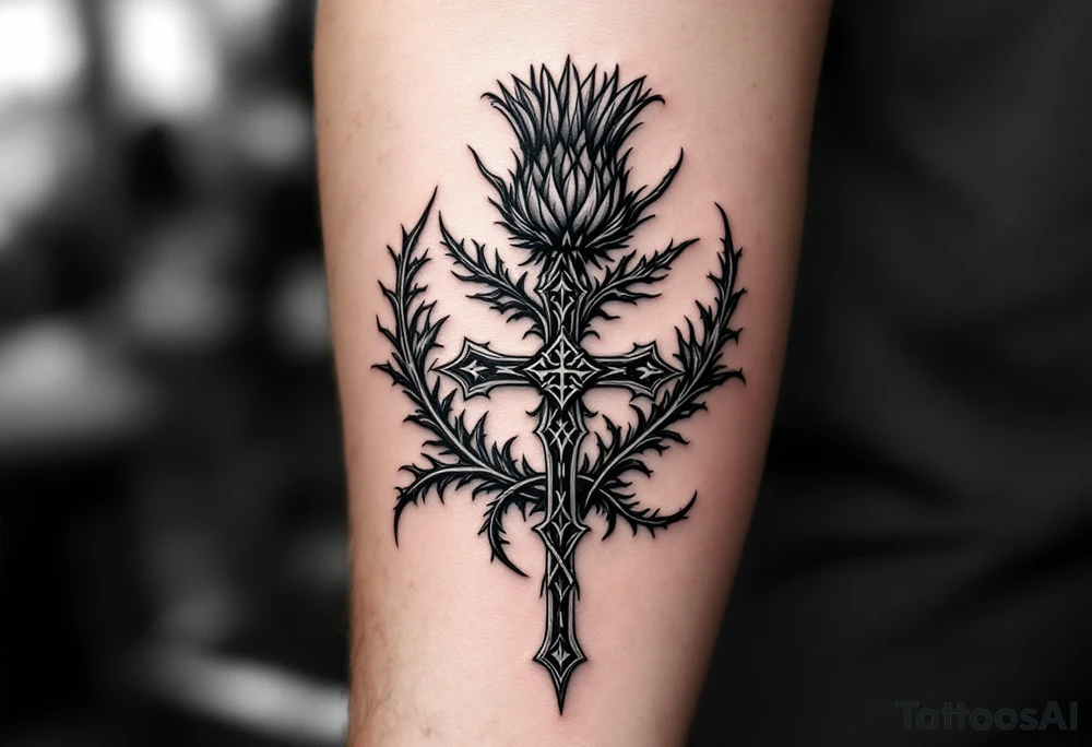 include the Scottish Gaelic translation of, "What is destined for you won't pass you by" and the Scottish thistle along with a Scottish Celtic cross. To be tattooed on the forearm tattoo idea