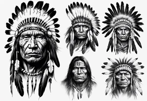 Native American theme man face realistic sleeve tattoo idea