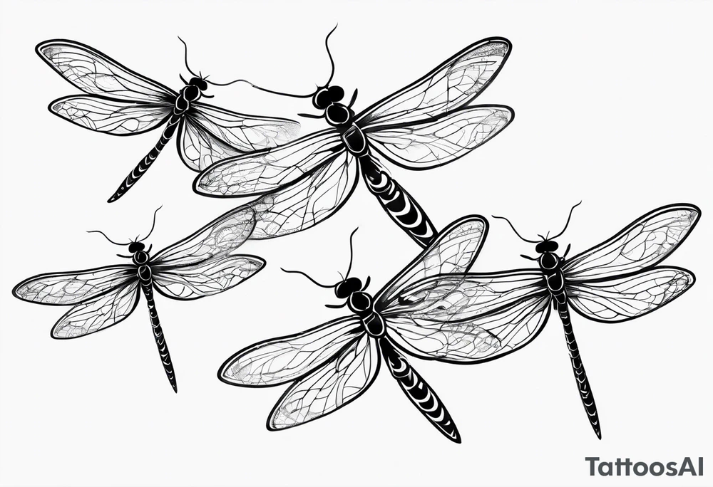 4 dragonflies flying together simple tattoo idea