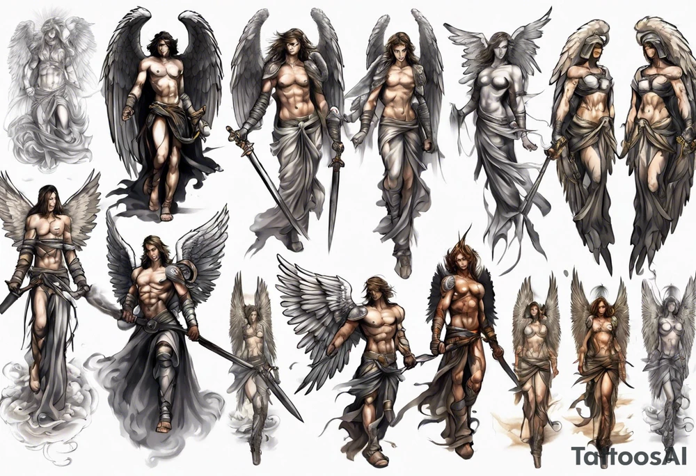 Full sleeve of a angel warrior tattoo idea