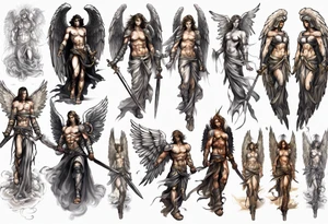 Full sleeve of a angel warrior tattoo idea