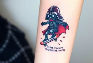 Darth Vader skateboarding > bullets > in loving memory > colors
add words "Darth Carter" to skateboard
add date 12/29/88-01/06/24 tattoo idea