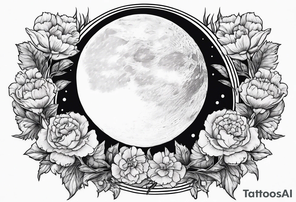 moon with carnations tattoo idea