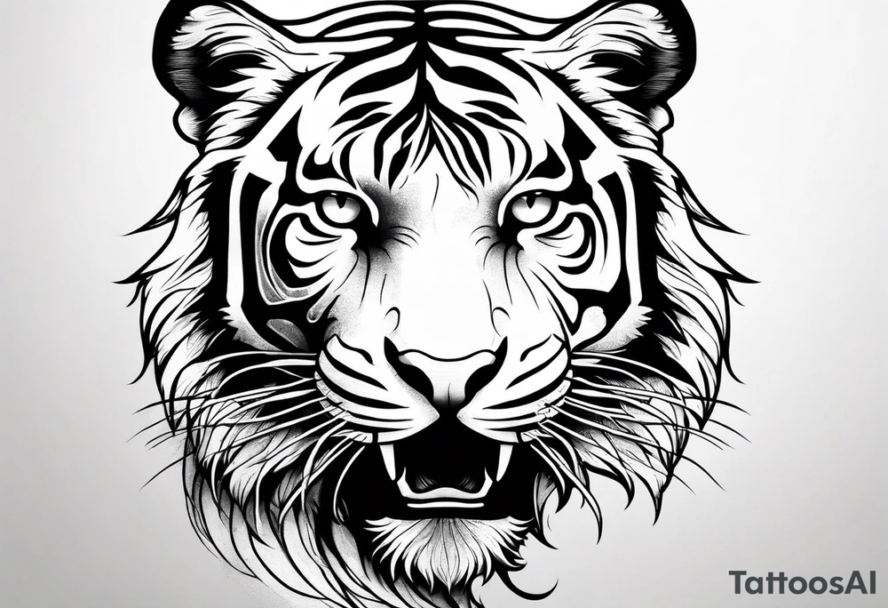 minimalist tiger outline near water tattoo idea