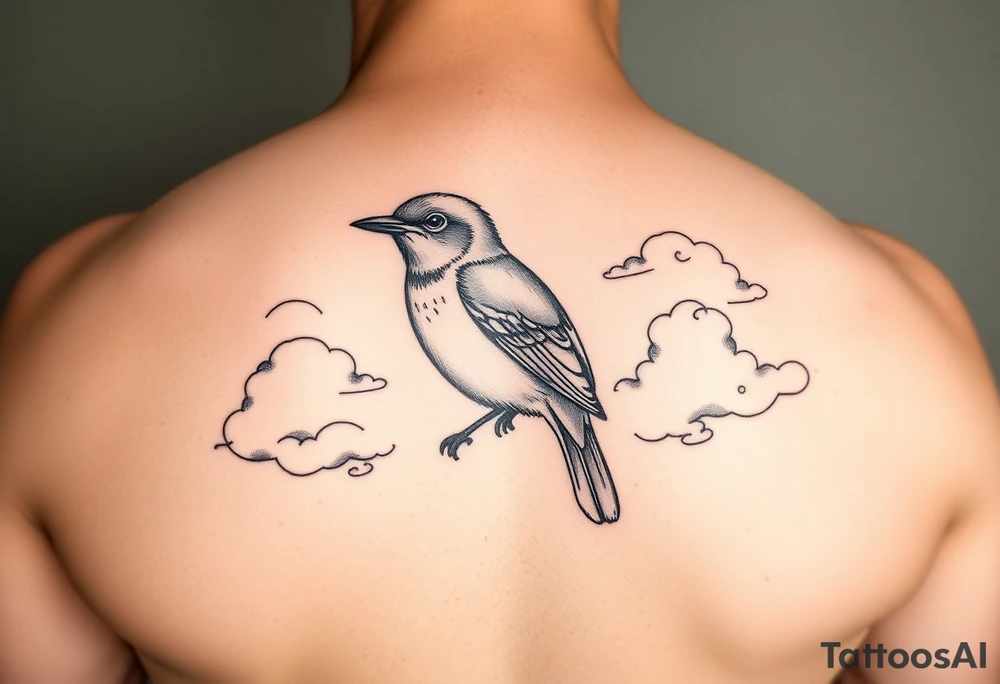 Kentucky bluebird with realistic clouds tattoo idea