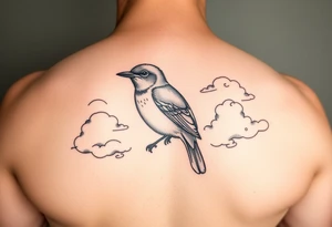 Kentucky bluebird with realistic clouds tattoo idea