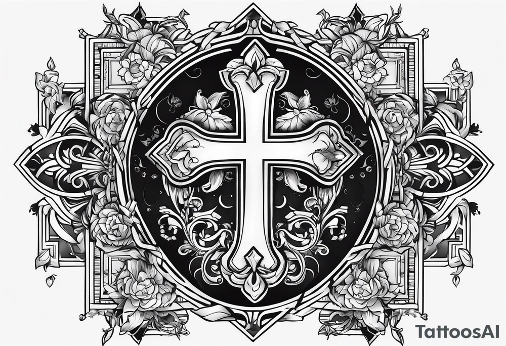 A tattoo to draw on my right arm with a mix with the cross of Jesus and with some things symbolizing my wife, my daughter, my 2 dogs, some musical elements about keyboards and pianos too and some elements that remember Brazil and the USA tattoo idea