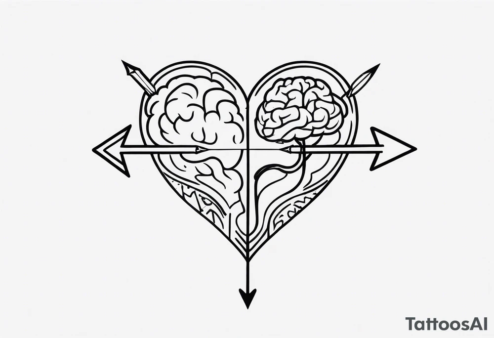Picture of a heart and brain with an arrow pointing down tattoo idea