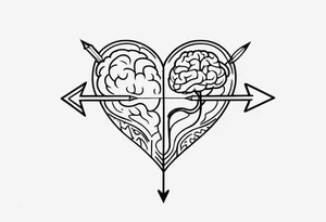 Picture of a heart and brain with an arrow pointing down tattoo idea