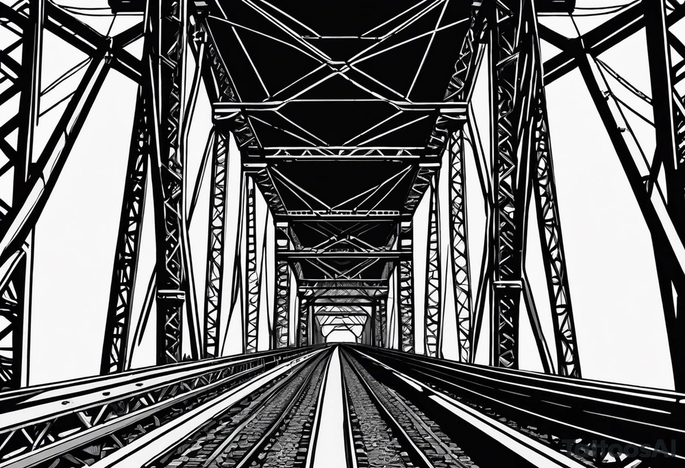 simple line art, view from under steel truss cantilever bridge tattoo idea
