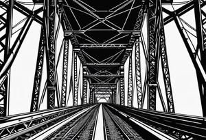 simple line art, view from under steel truss cantilever bridge tattoo idea