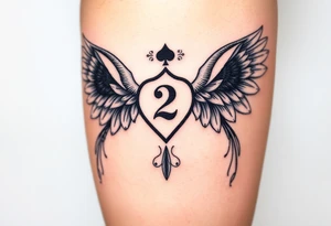 sunflower, wings, or halo with a 2 of clubs tattoo idea