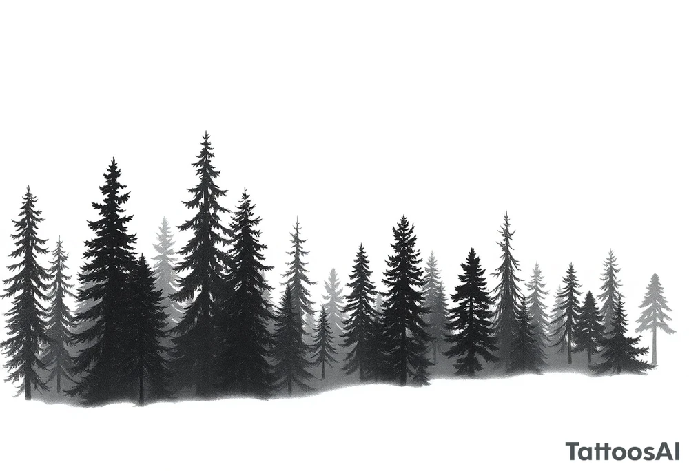 Coniferouse forest silhouette with black and gray trees tattoo idea