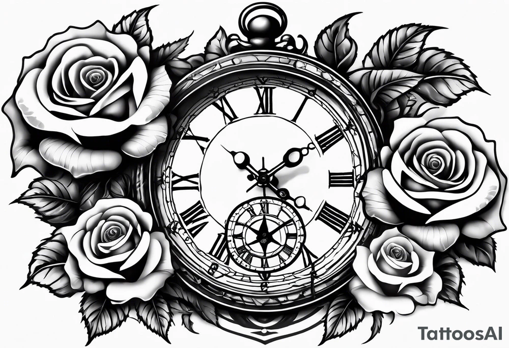 Cross anchor clock and Rose for a halve sleeve tattoo idea