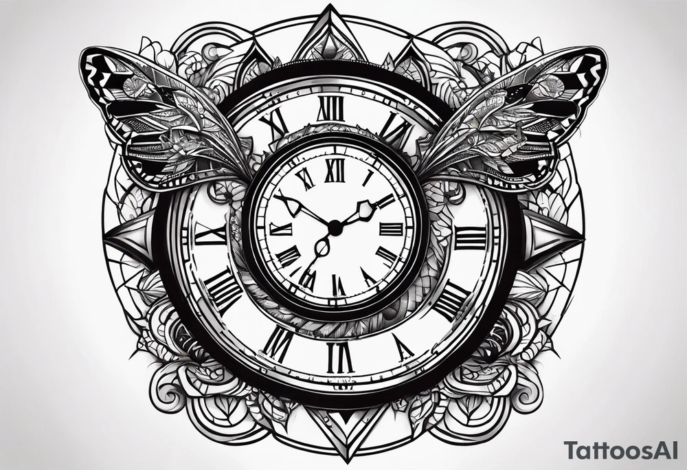 Children’s name, time piece, date of birth tattoo idea