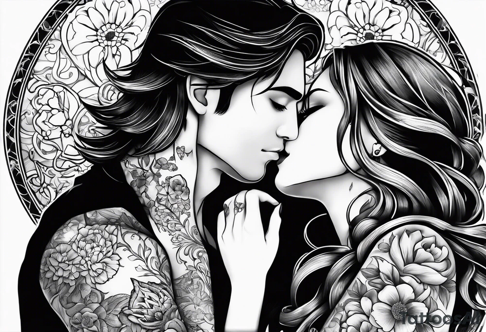 necklace heart locket with a male and female shadow hugging tattoo idea