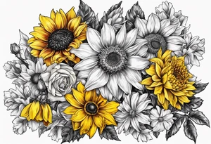Sunflower daffodil, daisy, rose Adler, chrysanthemum, holly tattoo idea