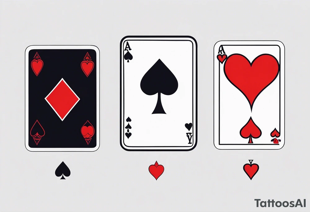 one combined tatto in minimalistic style with icon style three king of spades and icon style one queen of hearts. extreme minimalstic and few lines. much more minimlastic and fewer lines tattoo idea