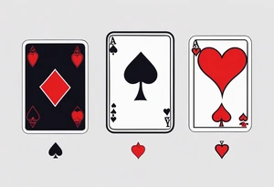 one combined tatto in minimalistic style with icon style three king of spades and icon style one queen of hearts. extreme minimalstic and few lines. much more minimlastic and fewer lines tattoo idea
