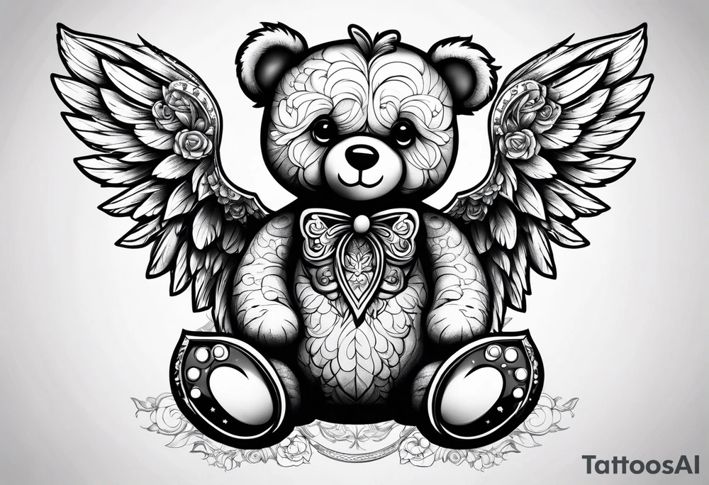 Teddy bear with angel wings tattoo idea