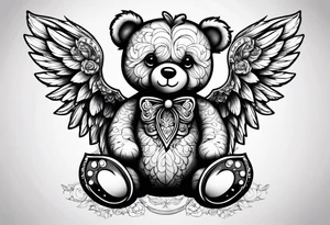 Teddy bear with angel wings tattoo idea