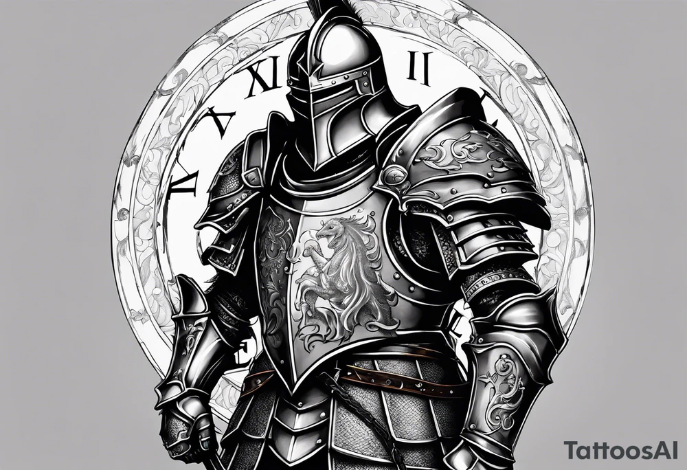 knight with heavy armor with clock and less detail tattoo idea