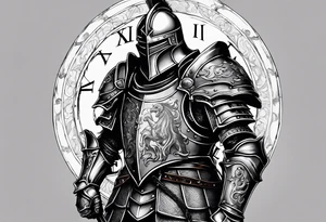 knight with heavy armor with clock and less detail tattoo idea