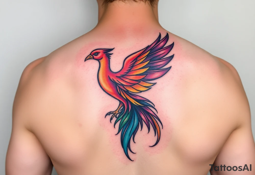 A feminine Phoenix in a rainbow of colors tattoo idea