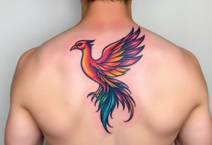 A feminine Phoenix in a rainbow of colors tattoo idea