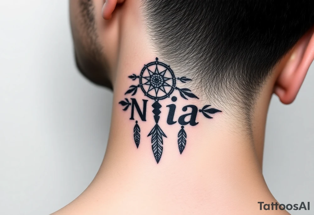 Name Nia in a dreamcatcher faded letters tattoo idea
