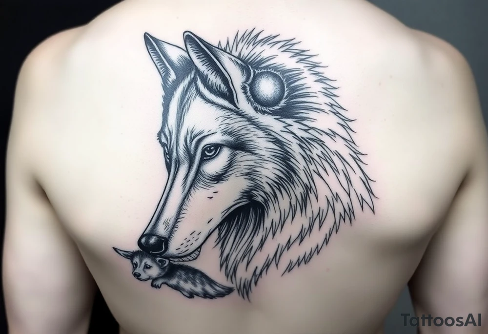 A solitary yet sublime and noble wolf and its progeny. the face tattoo idea
