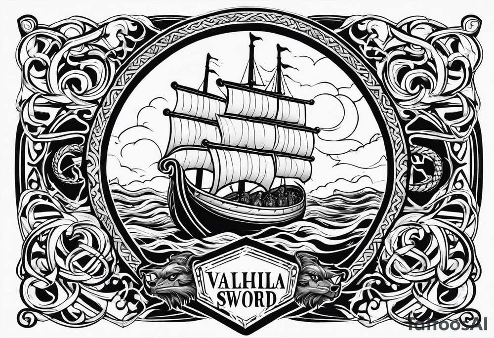 Valhalla sword shield viking ship dragon head tattoo idea Valhalla sword shield viking ship dragon head tattoo idea