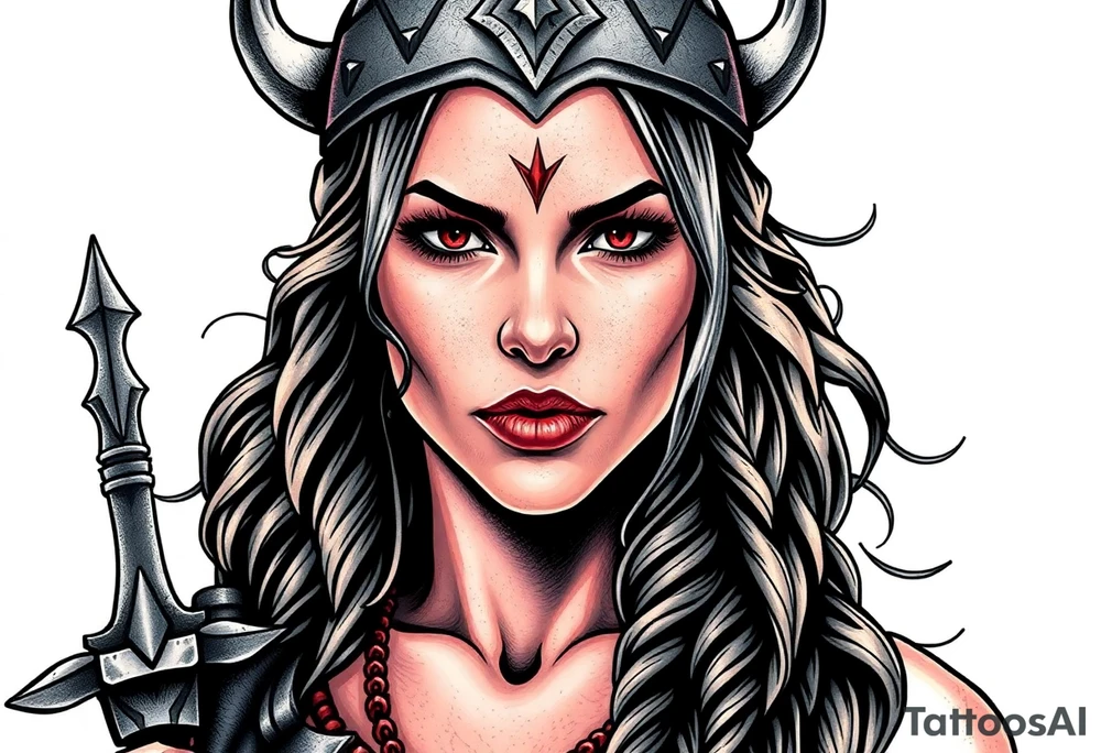 Viking goddess warrior full body sexy tattoo idea