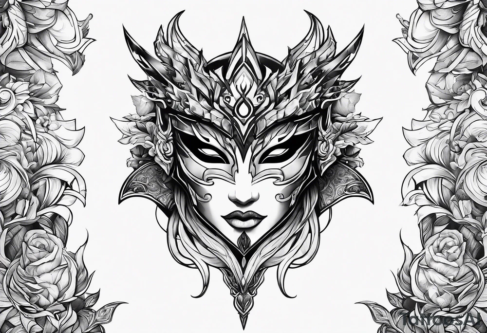 Yone league of legends mask and swords tattoo idea