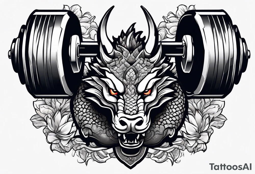 dumbbell with dragon tattoo idea