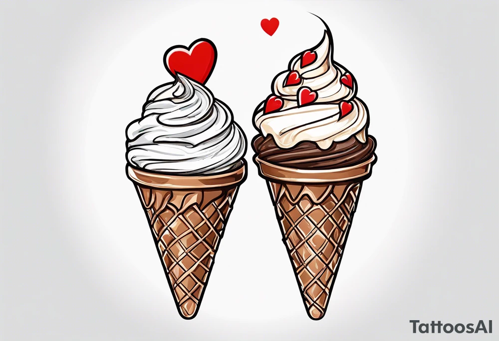 sketch chocolate chip ice cream cone with one red heart tattoo idea