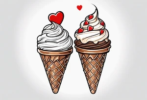 sketch chocolate chip ice cream cone with one red heart tattoo idea