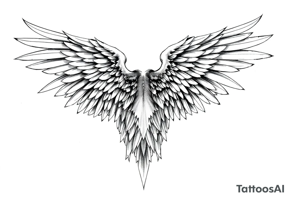 Realistic long angelwings on a back tattoo idea