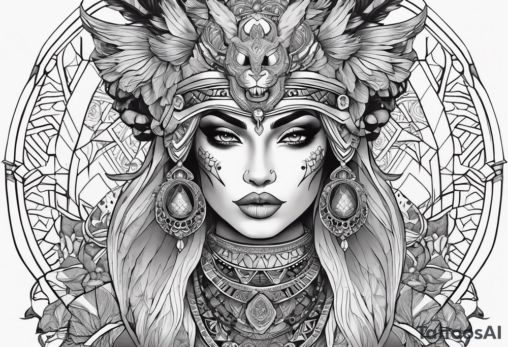kali ma, alien goddess, valkrye, pirate, divine feminine, zenza resonance, pachamama, lotus azul, blank panther, eagle, skull, 5D, nueva gaya, dna 12 tattoo idea