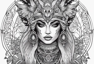kali ma, alien goddess, valkrye, pirate, divine feminine, zenza resonance, pachamama, lotus azul, blank panther, eagle, skull, 5D, nueva gaya, dna 12 tattoo idea