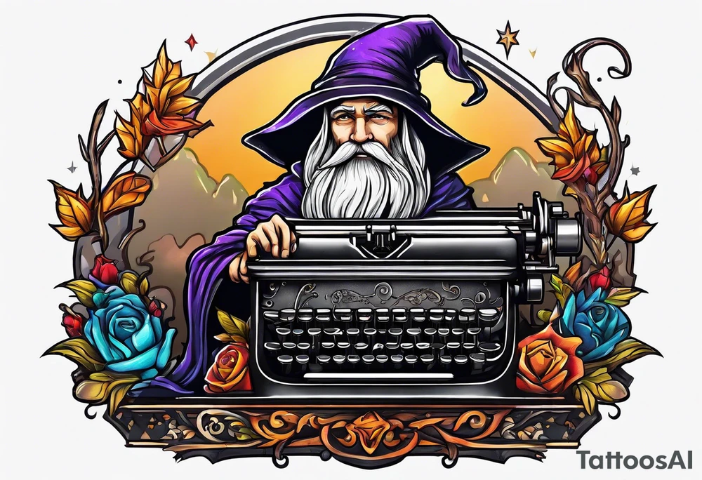 wizard coming out of a typewriter tattoo idea