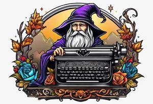 wizard coming out of a typewriter tattoo idea