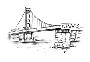 A bridge over water with two cities on the side. The city signs on the side of the bridge. East Palo Alto on the left and Newark on the right tattoo idea