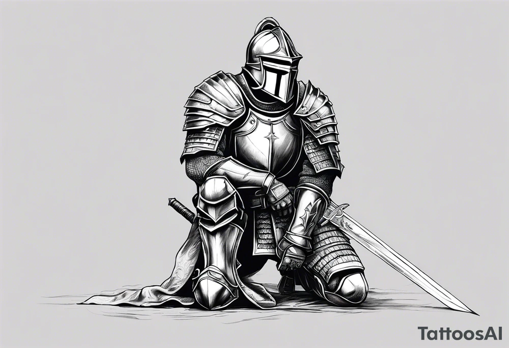 Wounded knight on his knees in battlefield tattoo idea