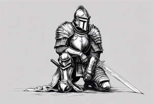 Wounded knight on his knees in battlefield tattoo idea