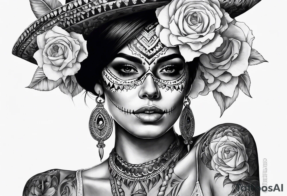 mexican style woman skull tattoo total body tattoo idea