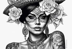 mexican style woman skull tattoo total body tattoo idea